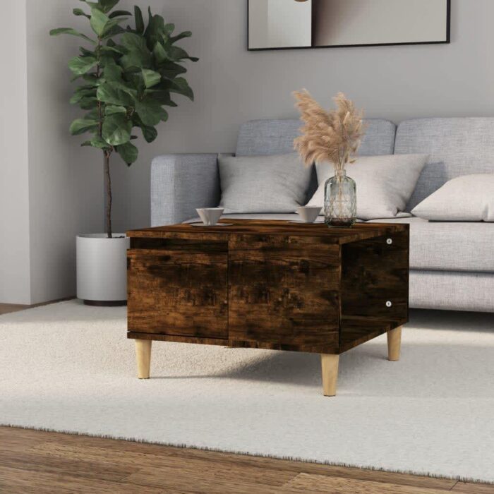 Table basse chêne fumé 55x55x36,5 cm bois d'ingénierie – Image 1