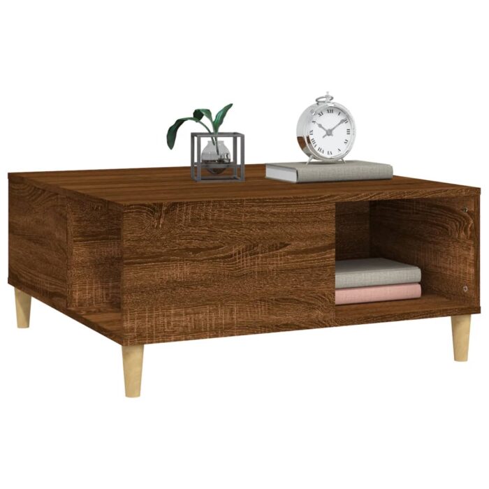 Table basse chêne marron 80x80x36,5 cm bois d'ingénierie – Image 2