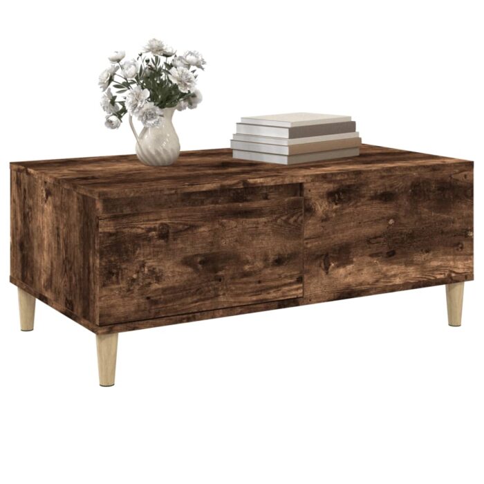 Table basse Chêne fumé 90x50x36,5 cm Bois d'ingénierie – Image 2