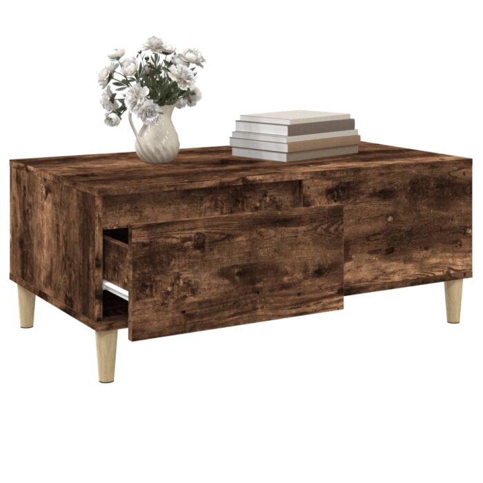 Table basse Chêne fumé 90x50x36,5 cm Bois d'ingénierie – Image 3