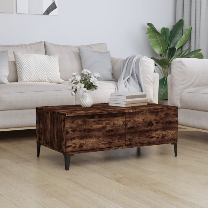 Table basse Chêne fumé 90x50x36,5 cm Bois d'ingénierie – Image 1