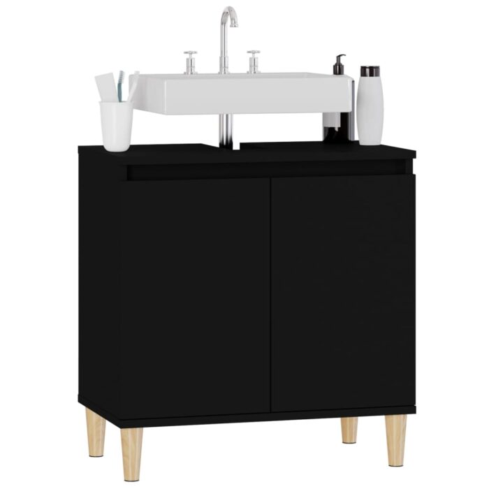 Meuble d'évier noir 58x33x60 cm bois d'ingénierie – Image 2