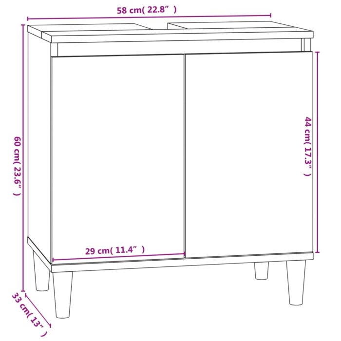 Meuble d'évier noir 58x33x60 cm bois d'ingénierie – Image 8