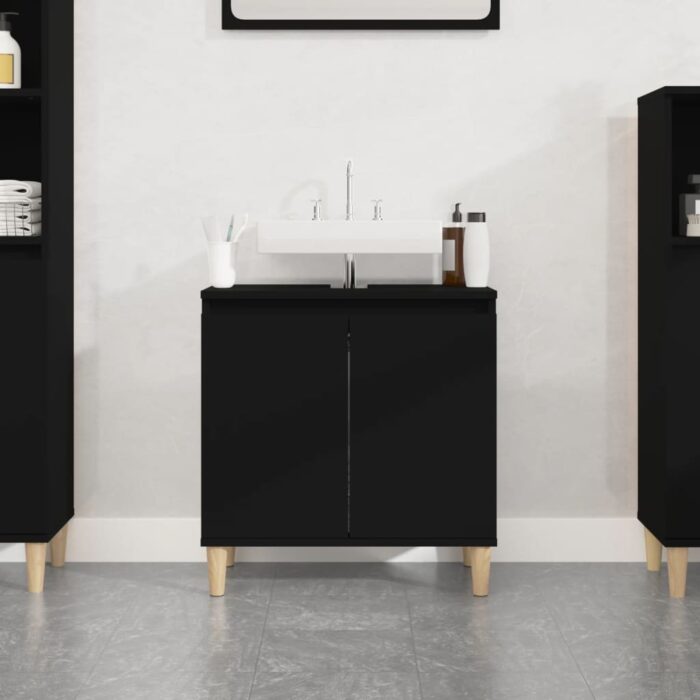 Meuble d'évier noir 58x33x60 cm bois d'ingénierie – Image 1