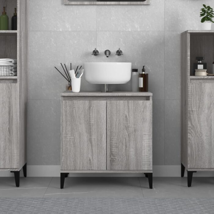 Meuble d'évier sonoma gris 58x33x60 cm bois d'ingénierie – Image 1