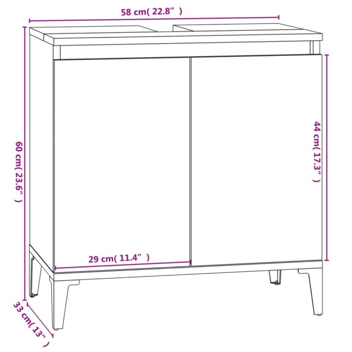 Meuble d'évier chêne marron 58x33x60 cm bois d'ingénierie – Image 8