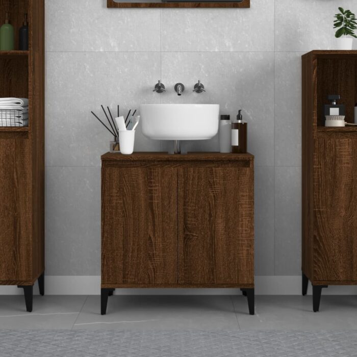 Meuble d'évier chêne marron 58x33x60 cm bois d'ingénierie – Image 1
