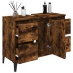 Meuble d'évier chêne fumé 80x33x60 cm bois d'ingénierie – Image 2
