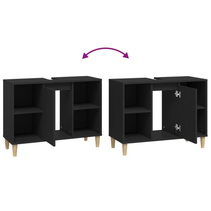 Meuble d'évier noir 80x33x60 cm bois d'ingénierie – Image 7