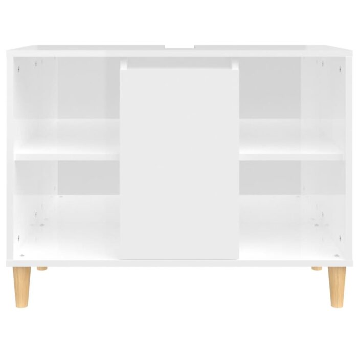 Meuble d'évier blanc brillant 80x33x60 cm bois d'ingénierie – Image 4