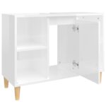 Meuble d'évier blanc brillant 80x33x60 cm bois d'ingénierie – Image 5