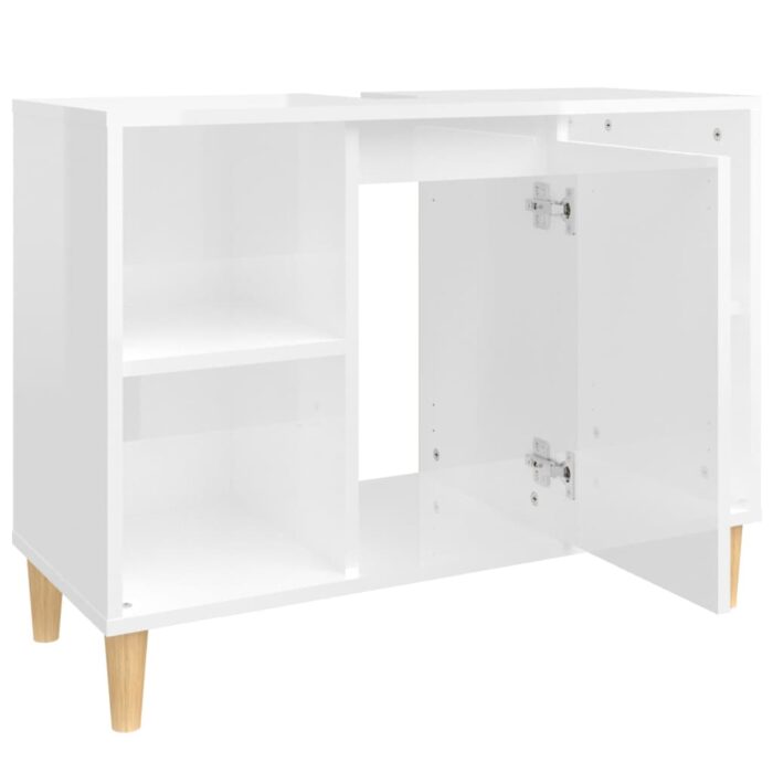 Meuble d'évier blanc brillant 80x33x60 cm bois d'ingénierie – Image 5