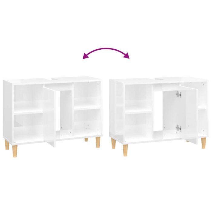 Meuble d'évier blanc brillant 80x33x60 cm bois d'ingénierie – Image 7