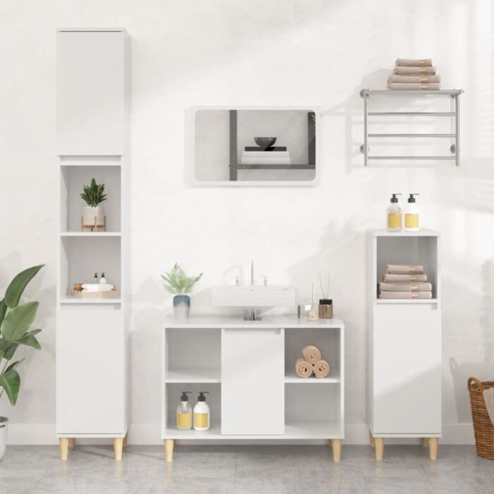 Meuble d'évier blanc brillant 80x33x60 cm bois d'ingénierie – Image 1