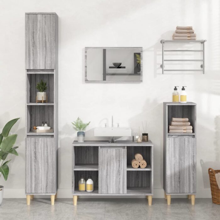 Meuble d'évier sonoma gris 80x33x60 cm bois d'ingénierie – Image 1