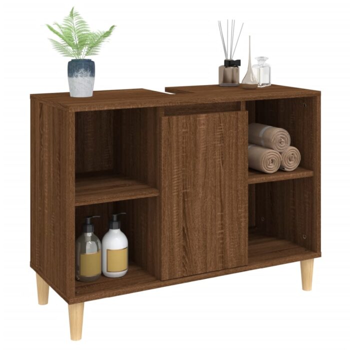 Meuble d'évier chêne marron 80x33x60 cm bois d'ingénierie – Image 2