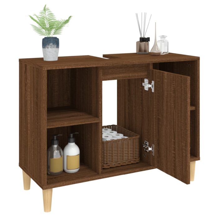 Meuble d'évier chêne marron 80x33x60 cm bois d'ingénierie – Image 3