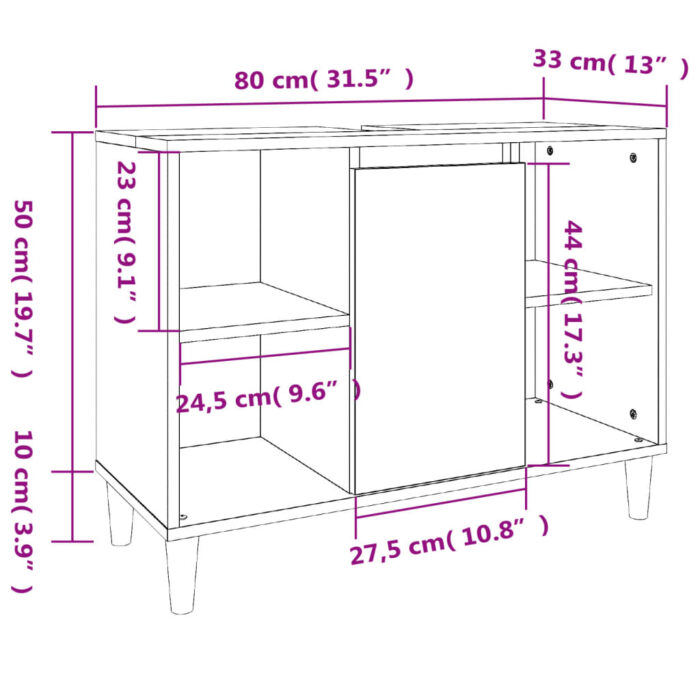 Meuble d'évier chêne marron 80x33x60 cm bois d'ingénierie – Image 9