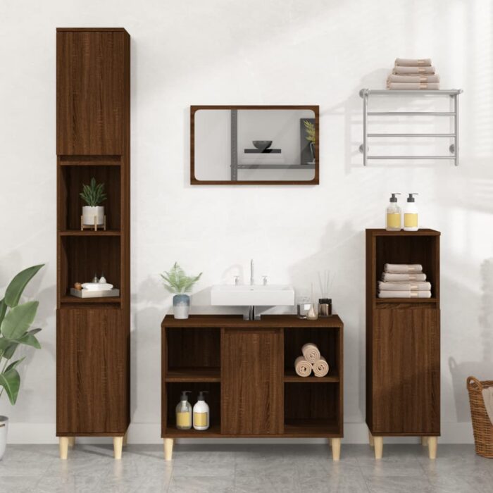 Meuble d'évier chêne marron 80x33x60 cm bois d'ingénierie – Image 1