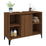 Meuble d'évier chêne marron 80x33x60 cm bois d'ingénierie – Image 2