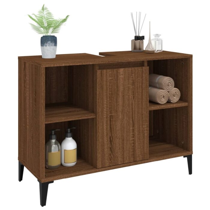 Meuble d'évier chêne marron 80x33x60 cm bois d'ingénierie – Image 2