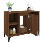 Meuble d'évier chêne marron 80x33x60 cm bois d'ingénierie – Image 3