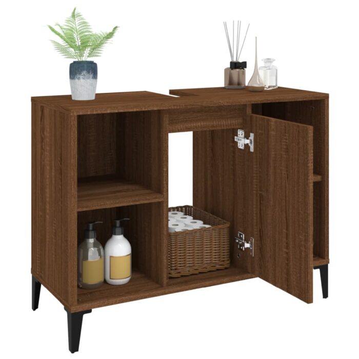 Meuble d'évier chêne marron 80x33x60 cm bois d'ingénierie – Image 3
