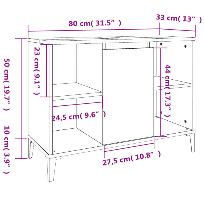 Meuble d'évier chêne marron 80x33x60 cm bois d'ingénierie – Image 9
