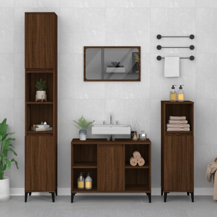 Meuble d'évier chêne marron 80x33x60 cm bois d'ingénierie – Image 1