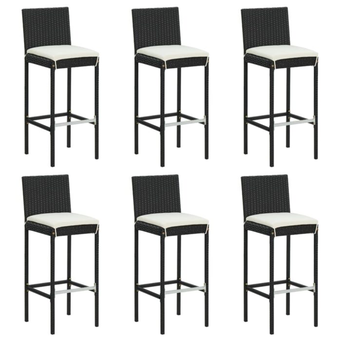 Tabourets de bar avec coussins lot de 6 noir résine tressée – Image 1