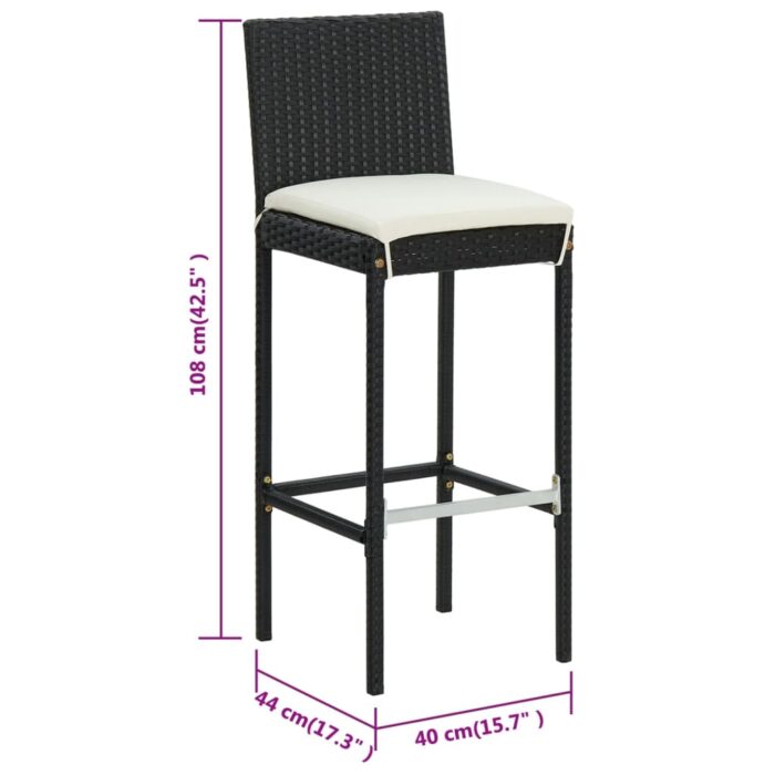 Tabourets de bar avec coussins lot de 6 noir résine tressée – Image 7