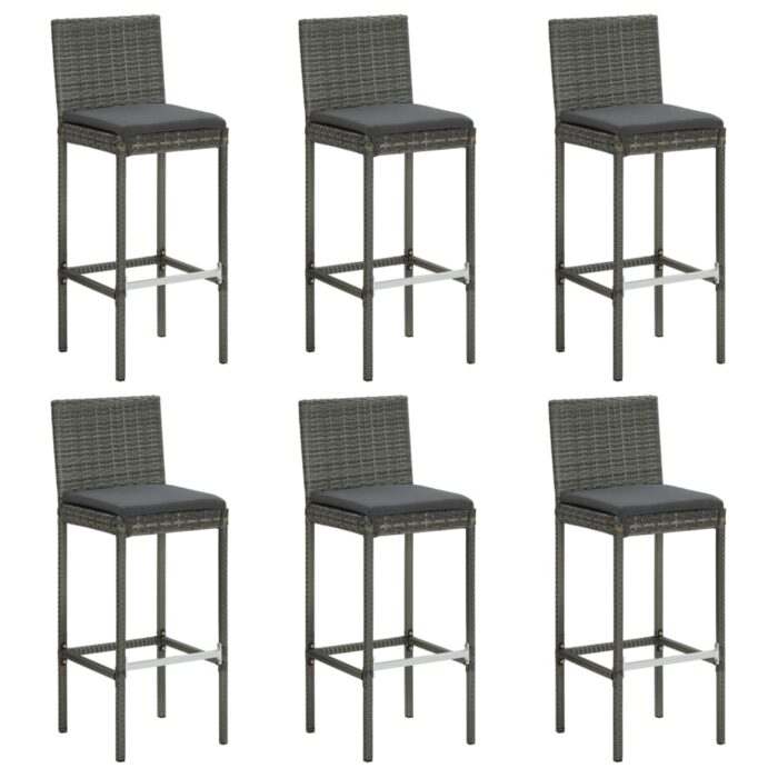 Tabourets de bar avec coussins lot de 6 gris résine tressée – Image 1