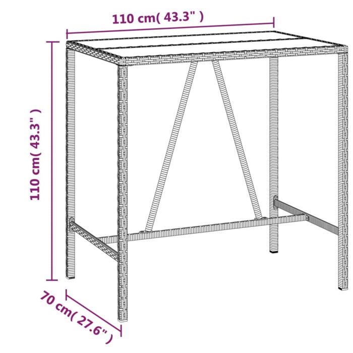 Table de bar et dessus en verre marron 110x70x110 cm poly rotin – Image 4