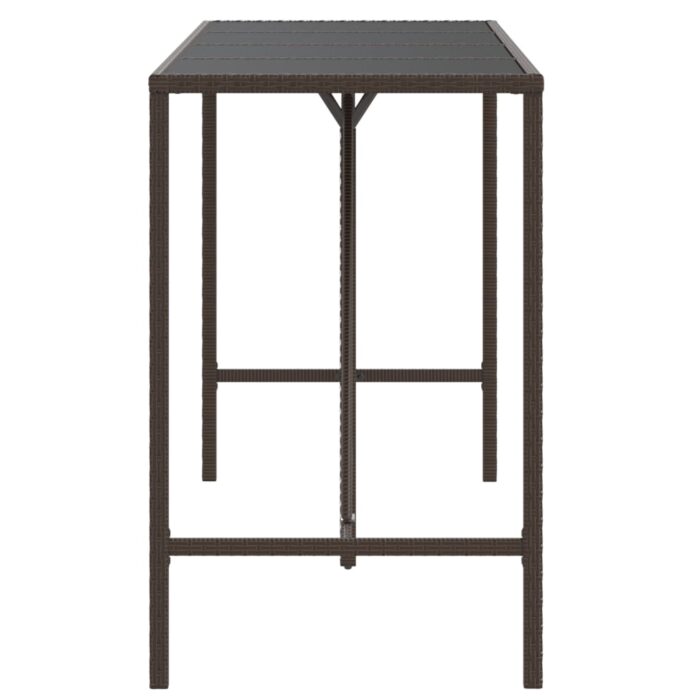 Table de bar et dessus en verre marron 180x70x110 cm poly rotin – Image 2