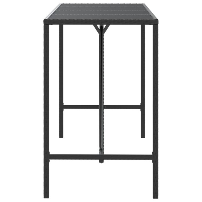 Table de bar et dessus en verre noir 180x70x110 cm poly rotin – Image 2