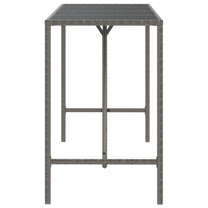 Table de bar et dessus en verre gris 180x70x110 cm poly rotin – Image 2