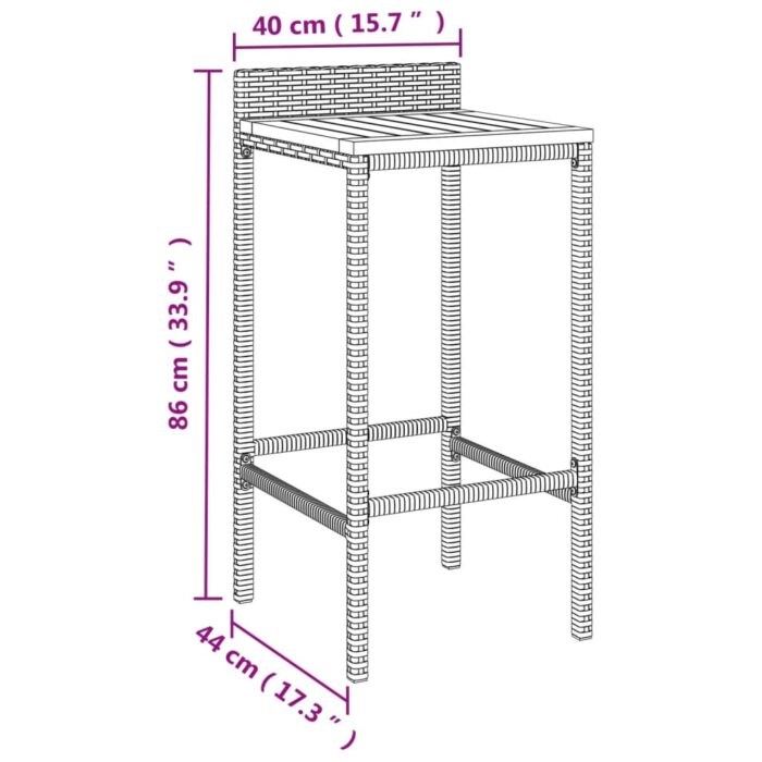 Tabourets de bar lot de 2 gris résine tressée et bois d'acacia – Image 6
