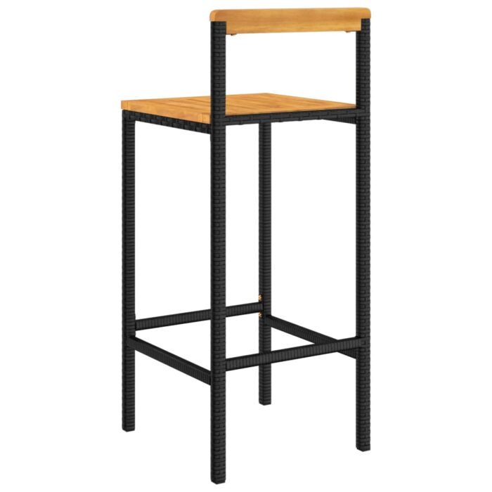 Tabourets de bar lot de 2 noir résine tressée et bois d'acacia – Image 4