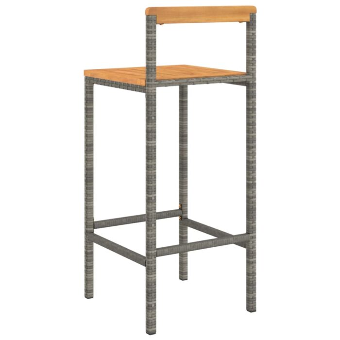 Tabourets de bar lot de 4 gris résine tressée et bois d'acacia – Image 4