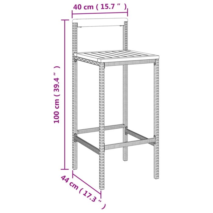 Tabourets de bar lot de 4 gris résine tressée et bois d'acacia – Image 6