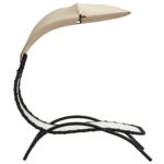 Chaise longue avec auvent crème 167x80x195 cm tissu et acier – Image 2