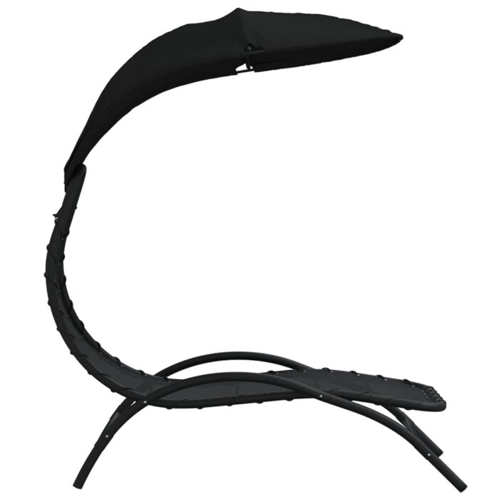 Chaise longue avec auvent noir 167x80x195 cm tissu et acier – Image 2