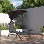 Chaise longue et auvent gris foncé 167x80x195 cm tissu et acier