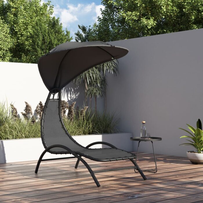 Chaise longue et auvent gris foncé 167x80x195 cm tissu et acier – Image 1