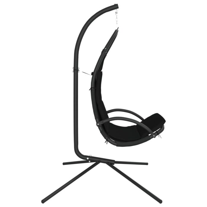 Chaise balançoire de jardin et coussin noir tissu Oxford/acier – Image 2