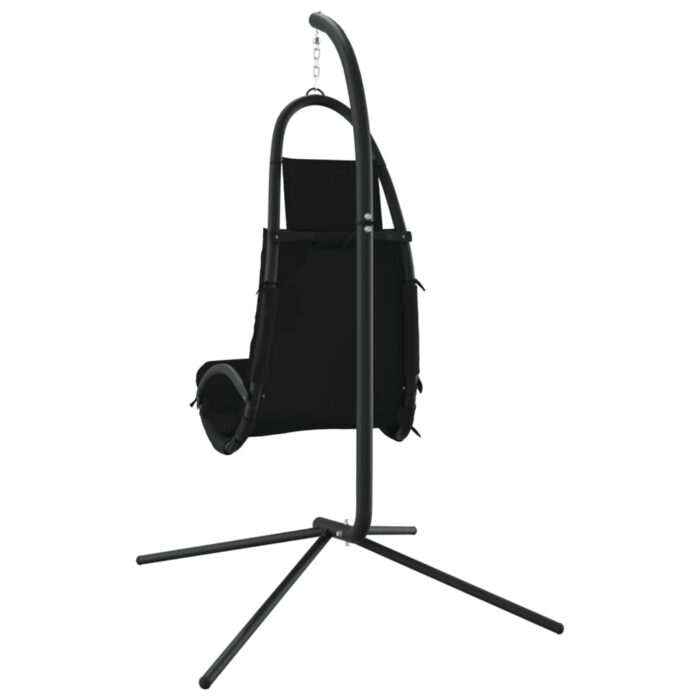 Chaise balançoire de jardin et coussin noir tissu Oxford/acier – Image 3
