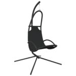 Chaise balançoire de jardin et coussin noir tissu Oxford/acier – Image 4