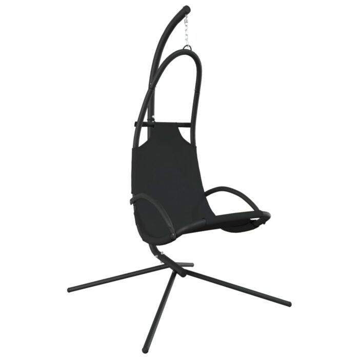 Chaise balançoire de jardin et coussin noir tissu Oxford/acier – Image 4