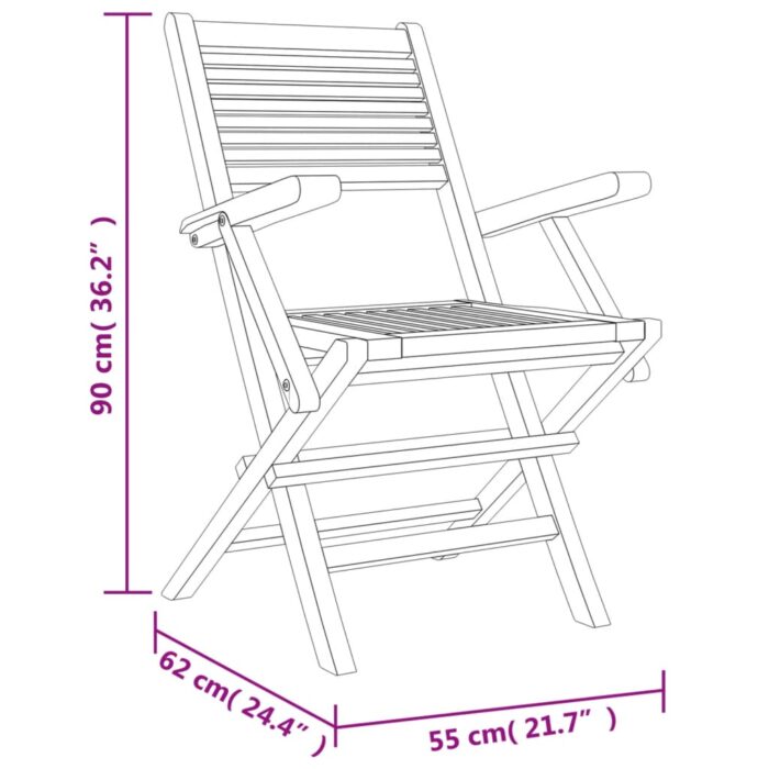 Chaises de jardin pliantes lot de 2 55x62x90cm bois massif teck – Image 6