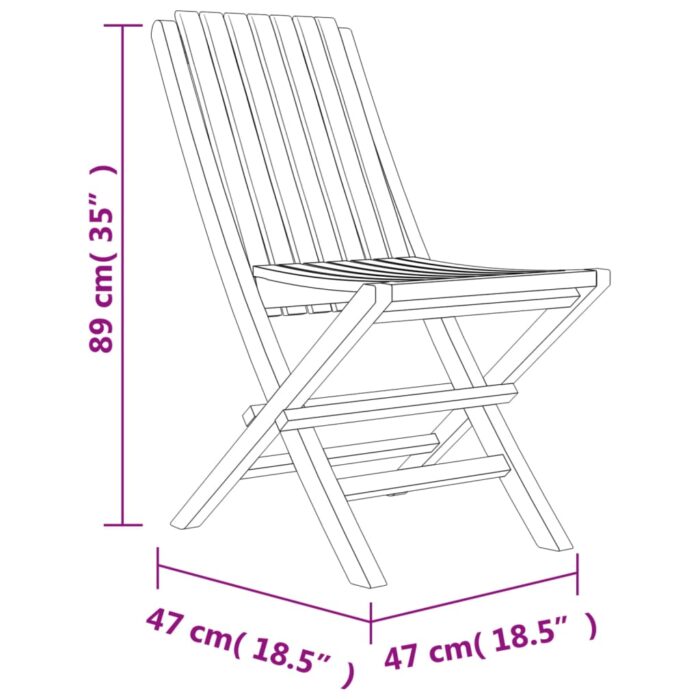 Chaises de jardin pliantes lot de 6 47x47x89cm bois massif teck – Image 3